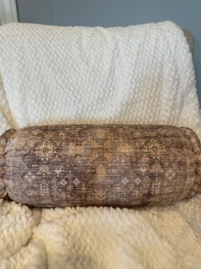 Decorative Brown & Neutral colors Patterned Bolster Pillow - Home Accents - new